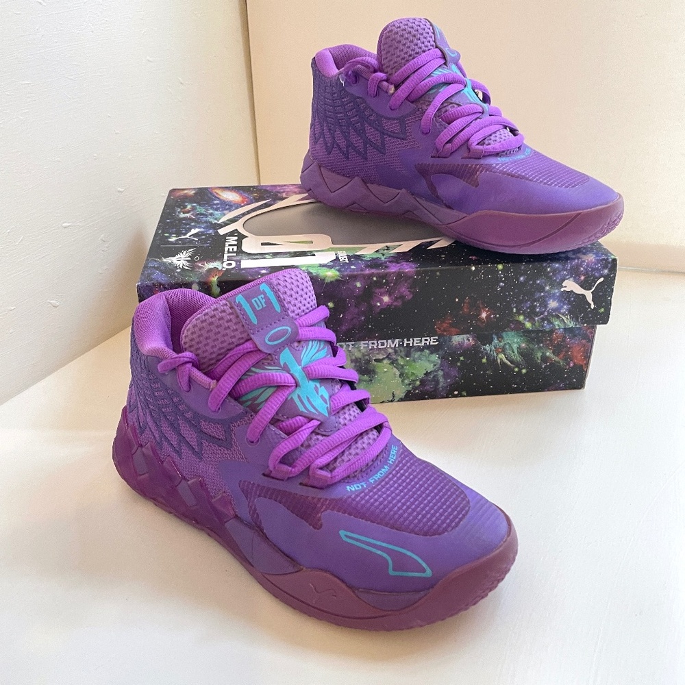 Puma MB01 JR LaMelo Basketball Shoes Ball‎ Queen City Purple Blue Atoll Youth 6C